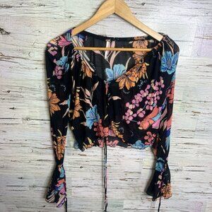 Free people xs floral black blouse crop